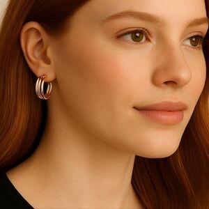 Marlyn Schiff Gold Hoop Earrings Triple Band NWT